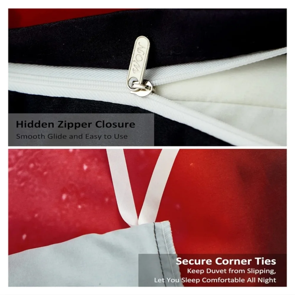 WONGS BEDDING Reversible Red Rose Duvet Cover 3 Pieces with Zipper Closure